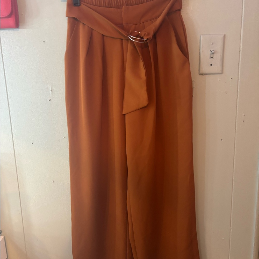 Grace Karin Rust Wide Leg Belted Pants